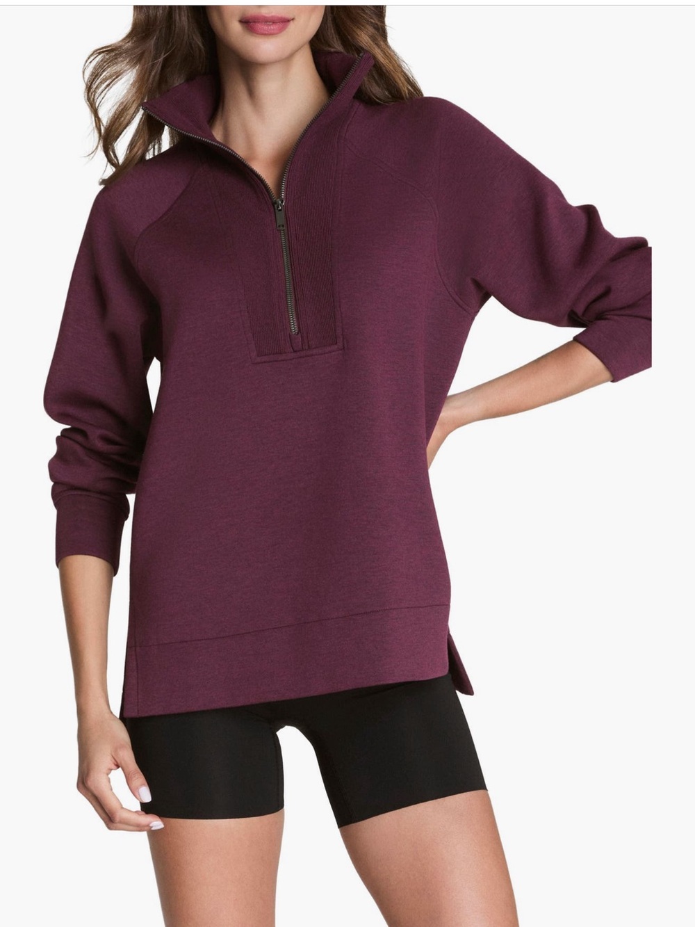 Spanx NWT air essentials brushed half-zip sweatshirt x-small plum berry heather